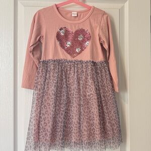 Pink Heart Sequin Kids Casual Dress